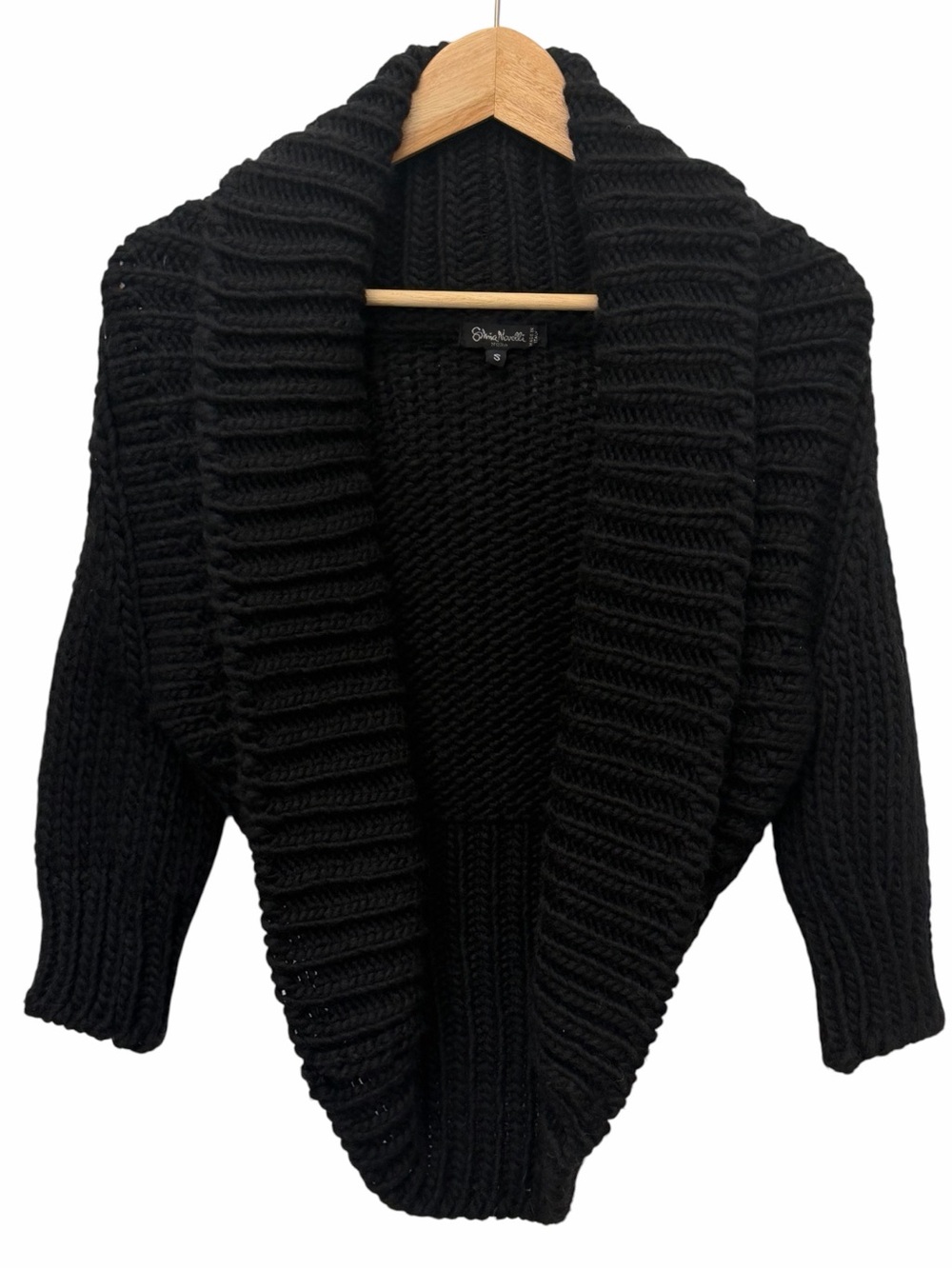 Silvia Novelli Womens Black Wool Blend Chunky Knit Shrug Open 3/4 Slv Sz S Italy